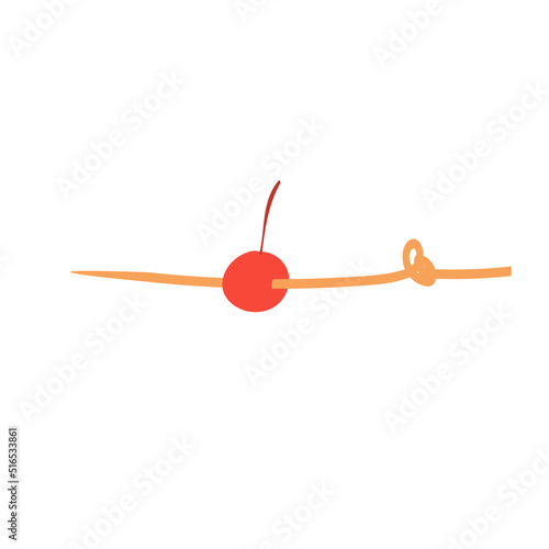 Cocktail skewer or cocktail stick isolated illustration. Sugar cherry on a skewer icon on white