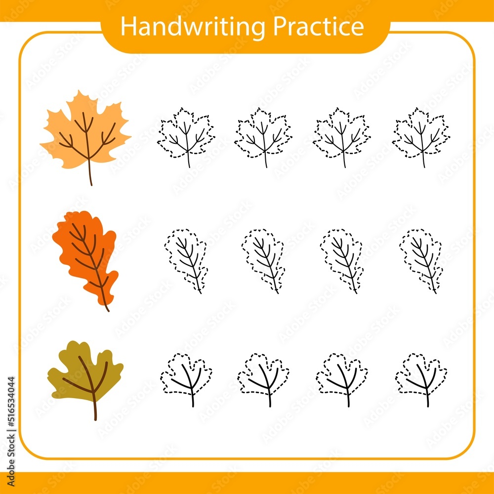 Fototapeta premium Handwriting practice sheet. Educational children game. Game template for kids. Educational worksheet for kids.