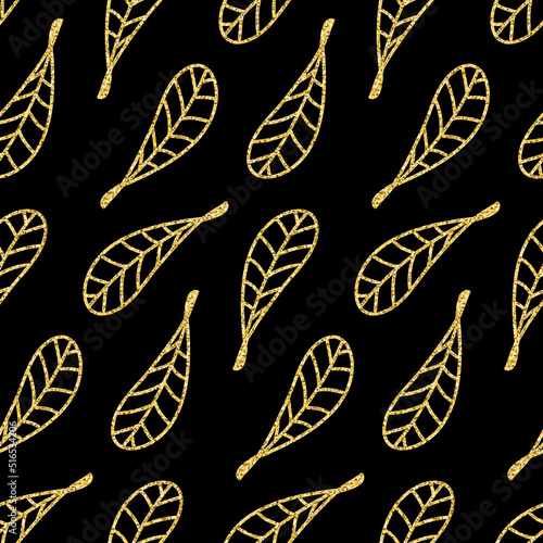 Plant leaf seamless pattern gold black glitter shimmer for scrapbook design © OlgaKorica