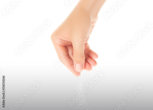 The hand from top to bottom which salts with a pinch of salt. Vector illustration on white background. Great for your design. EPS10.