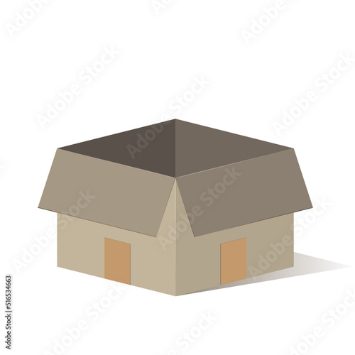 Cardboard Box Isolated On White Background Open Delivery Shipping Parcel Online Gift Order Flat 3D Vector Illustration
