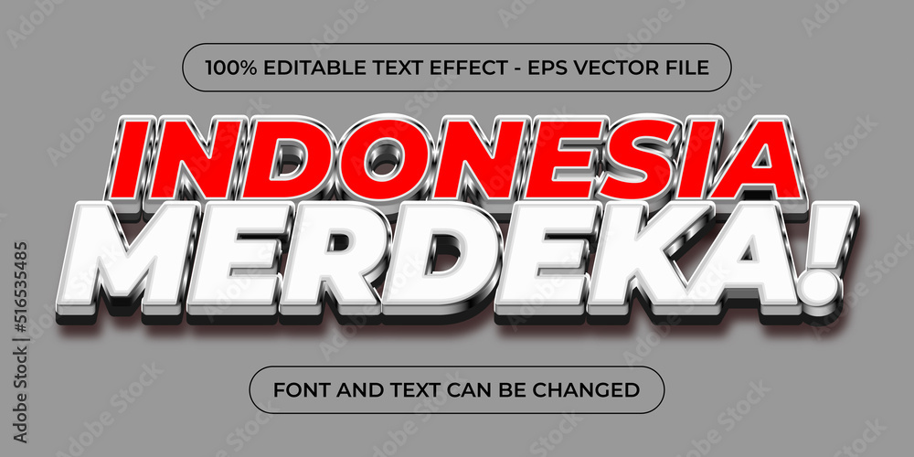 indonesian independence day 17 august 3d editable text effect - obrazy, fototapety, plakaty 
