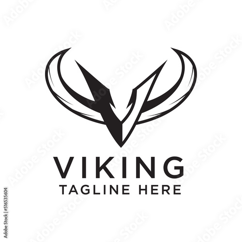 Letter V viking logo design. template vector