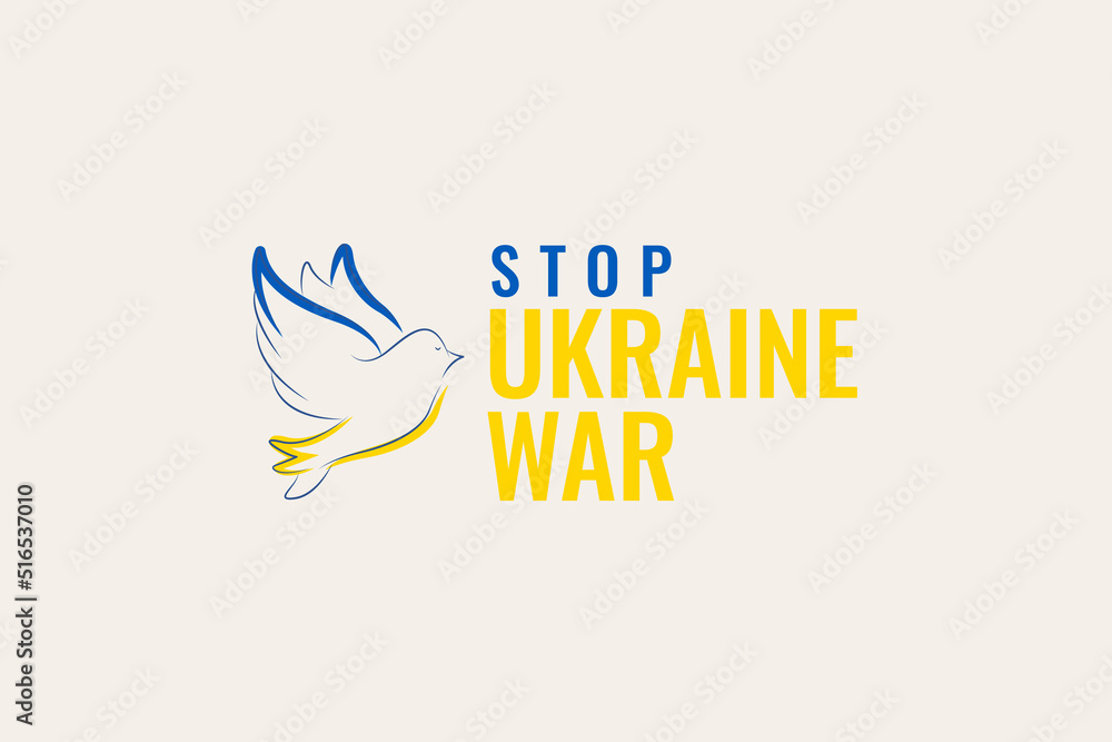 Stop Ukrainian war banner. Dove of peace hand drawn in the colors of the flag of Ukraine. Support Ukraine. Poster. Stop Ukrainian war banner. Dove of peace hand drawn in the colors of the flag of Ukraine. Support Ukraine. Poster.