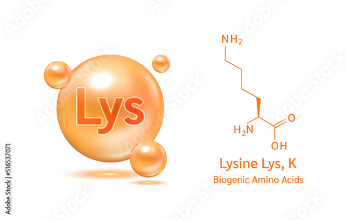 Important amino acid lysine and structural chemical formula and line model of molecule. Arginine blue on a white background. 3D Vector Illustration. Medical and scientific concepts. photo
