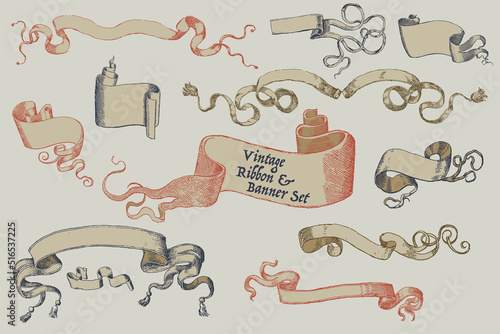 Vintage ribbon banners set. Isolated. Vector illustration. For use as an announcement, celebration menu design and title design. 