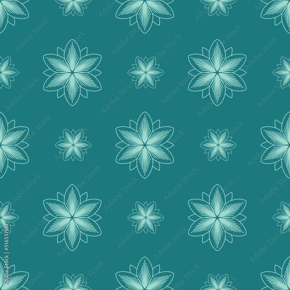 Gray green abstract pattern with symmetrical figure flower mandala pink seamless pattern