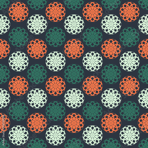 Symmetrical flower pink green, seamless pattern for bed linen textile and wrapping paper