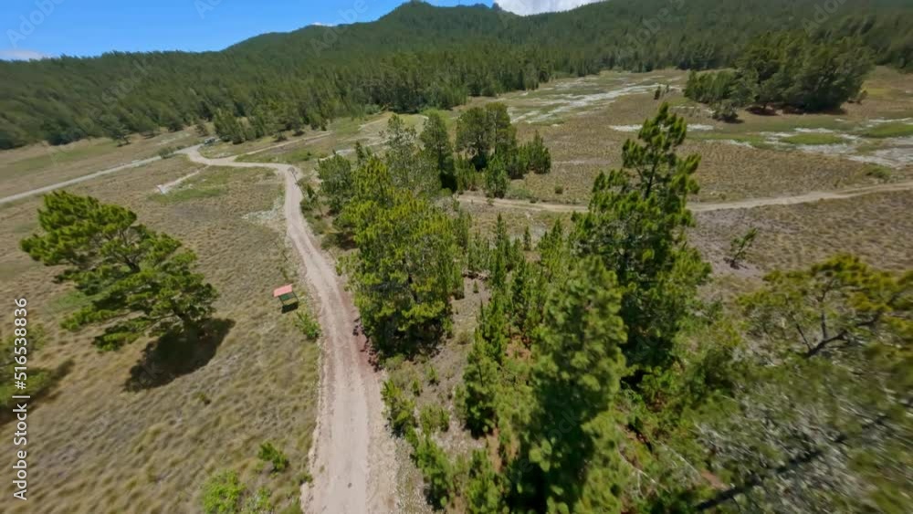 Drone fpv perspective of Colonel Caamano white memorial in Valle Nuevo Ocoa, Dominican Republic Drone fpv perspective of Colonel Caamano white memorial in Valle Nuevo Ocoa, Dominican Republic