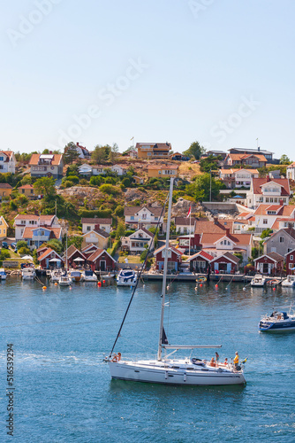 Sailboat at the old coast village Fiskebackskil on the Swedish west coast