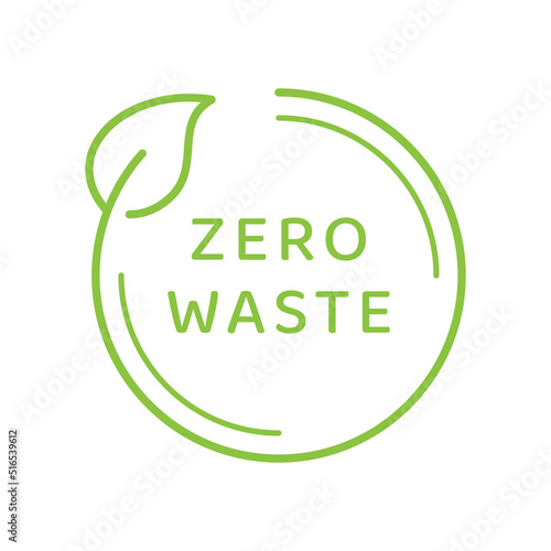 Zero waste simple vector label. Eco friendly badge with leaf.