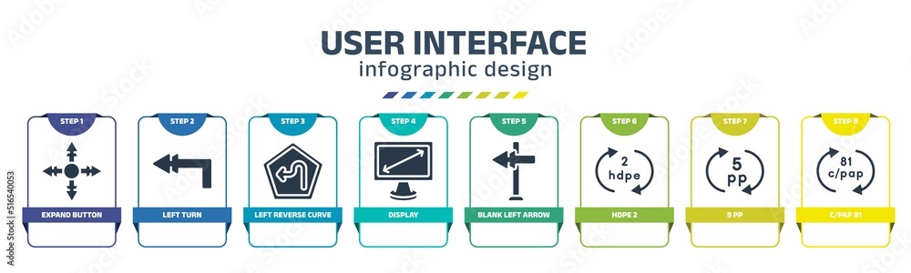 user interface infographic design template with expand button, left ...