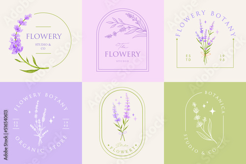 lavender flower pre made logo design set template