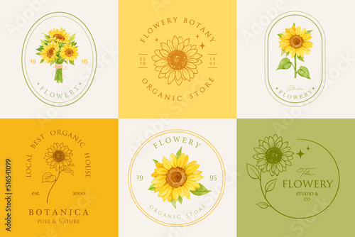 sun flower pre made logo design set template photo