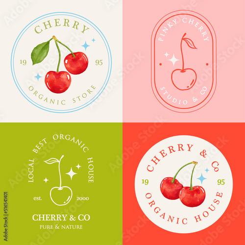 red cherry pre made logo design set template
