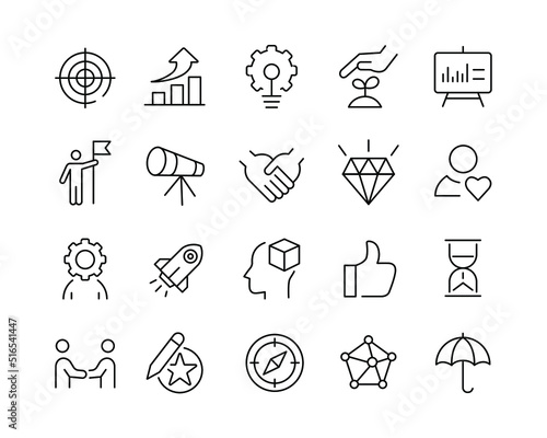 Core Values Icons - Vector Line. Editable Stroke. 