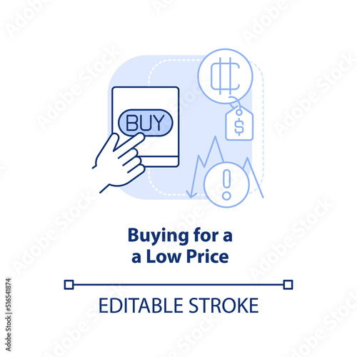 Buying for low price light blue concept icon. Digital finances. Common crypto mistake abstract idea thin line illustration. Isolated outline drawing. Editable stroke. Arial, Myriad Pro-Bold fonts used