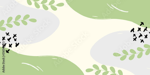 Abstract background with green leaves decorative earth tone color minimal style