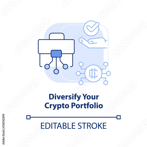 Diversify your crypto portfolio light blue concept icon. Cryptocurrency advice abstract idea thin line illustration. Isolated outline drawing. Editable stroke. Arial, Myriad Pro-Bold fonts used
