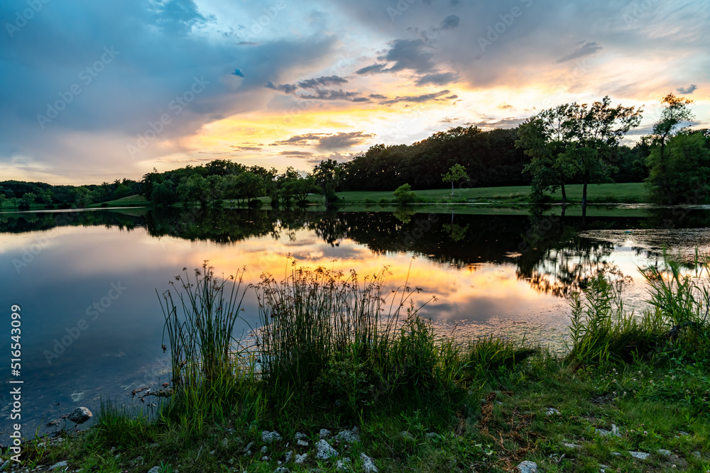 Reflection on Lake at Dusk at Turtlehead Lake Nature Preserve in Orland Park, IL (Suburban Chicago)