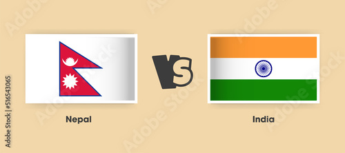 Nepal vs India flags placed side by side. Creative stylish national flags of Nepal and India with background