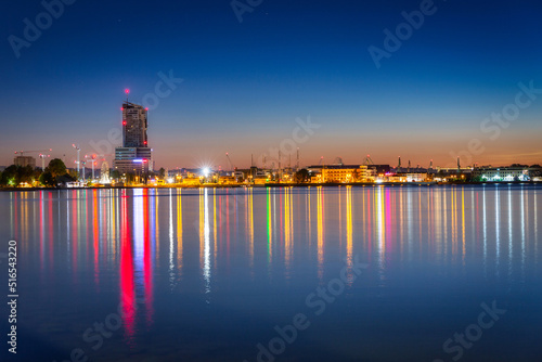 Fotobehang Cityscape of Gdynia by the Baltic Sea at night. Poland