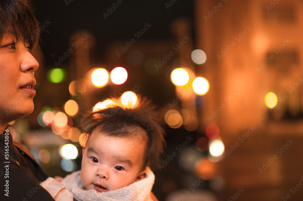 都会の夜道と赤ちゃん 都会の夜道と赤ちゃん