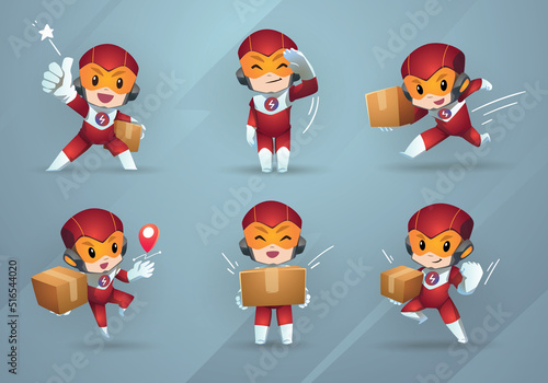 set of red super hero mascot delivery package