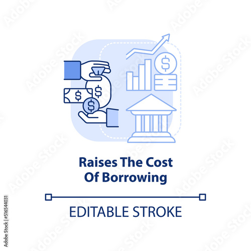 Raises cost of borrowing light blue concept icon. High interest rate. Inflation abstract idea thin line illustration. Isolated outline drawing. Editable stroke. Arial, Myriad Pro-Bold fonts used