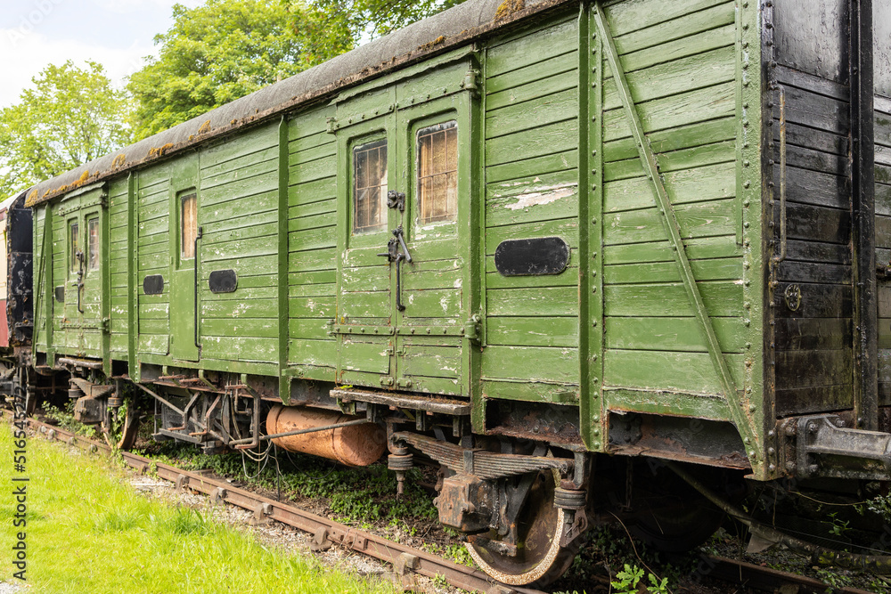 old abandoned train green wooden carriage old abandoned train green wooden carriage