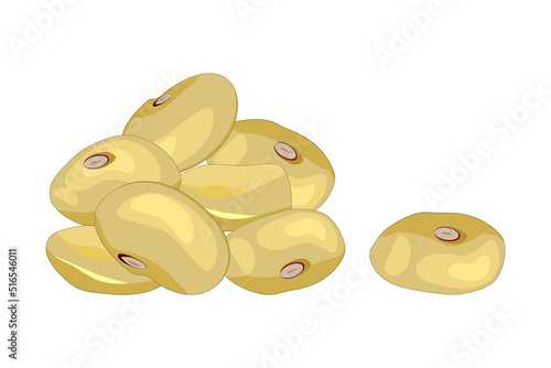 Soy bean isolated on white background. Soybean icon. Sweet soybean seed stack. Fresh legumes beans grain. Yellow pea kidney. Organic healthy, high protein and natural food. Stock vector illustration