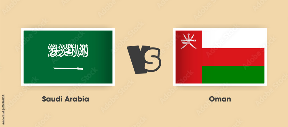 Saudi Arabia vs Oman flags placed side by side. Creative stylish national flags of Saudi Arabia and Oman with background Saudi Arabia vs Oman flags placed side by side. Creative stylish national flags of Saudi Arabia and Oman with background