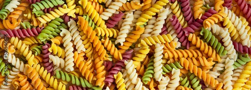 Obraz  z motywem Colored Italian pasta on a white background. Children's paste with natural dyes from vegetables and herbs. Pasta background.Banner.