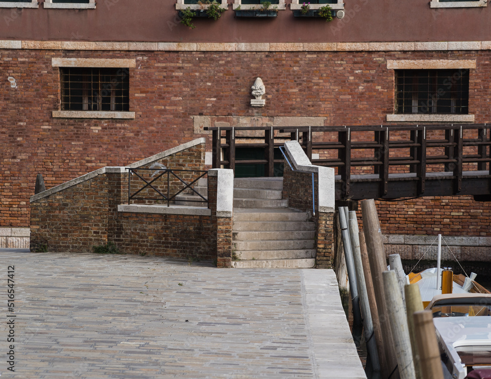 Architectural detail of an old bridge in Venice, Italy 