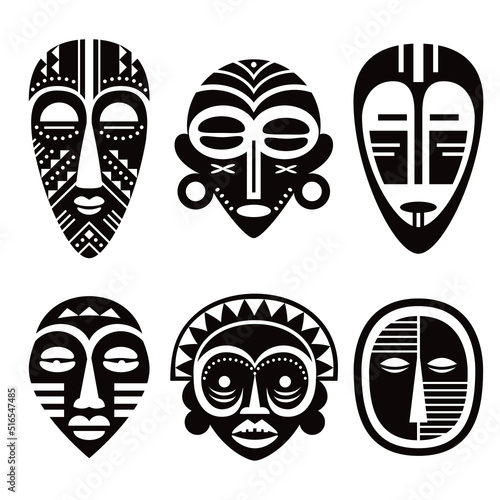 African tribal vector mask design set, ritual ethnic masks collection, native decoration
 photo