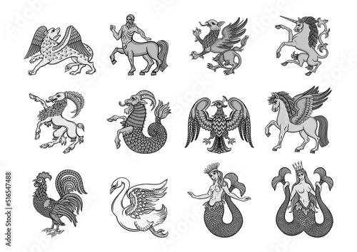 Fototapeta Heraldic mythical animals and creatures