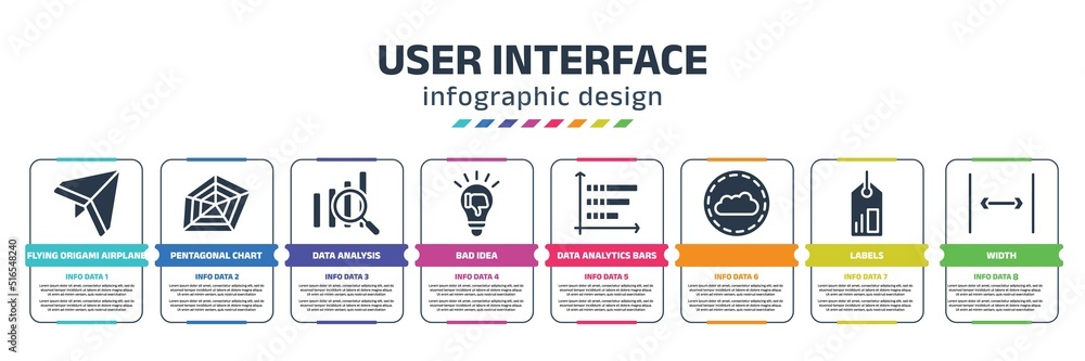 user interface infographic design template with flying origami airplane ...