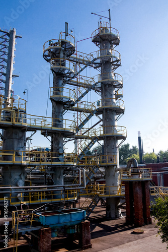 Oil refinery plant and industry zone. Oil and gas petrochemical industrial background