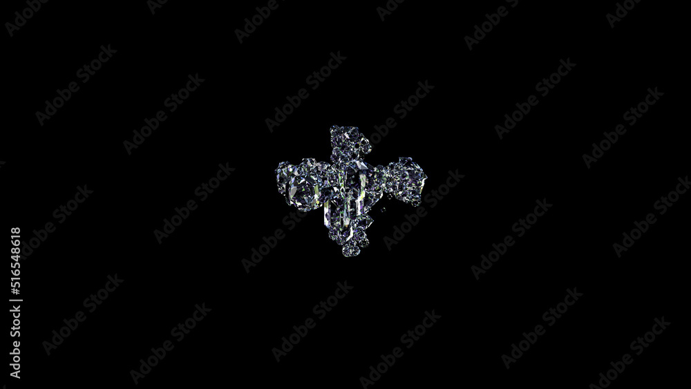 crystal shining transparent diamonds plus on black, isolated - object 3D rendering crystal shining transparent diamonds plus on black, isolated - object 3D rendering