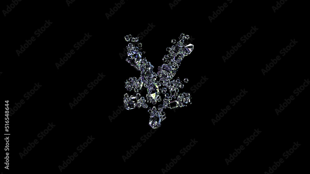crystal lighting finest diamonds yen symbol on black, isolated - object 3D rendering crystal lighting finest diamonds yen symbol on black, isolated - object 3D rendering