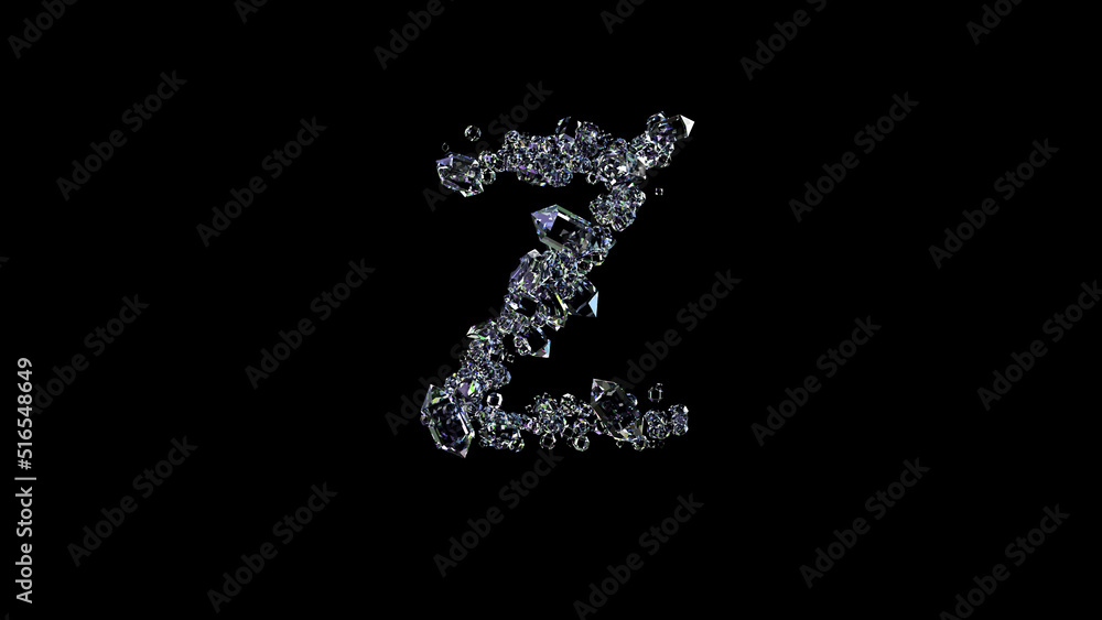 crystal lighting transparent diamonds letter Z on black, isolated - object 3D illustration crystal lighting transparent diamonds letter Z on black, isolated - object 3D illustration