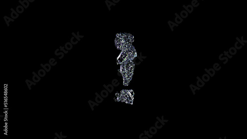 crystal shining finest diamonds exclamation point on black, isolated - object 3D rendering
