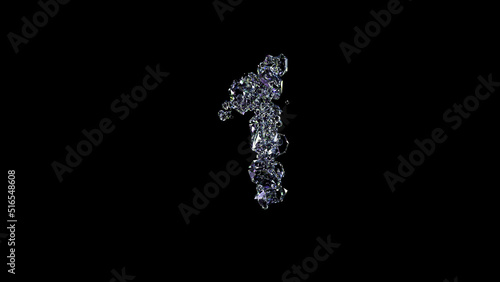 crystal glowing clear diamonds number 1 on black, isolated - object 3D illustration