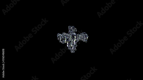 crystal shining transparent diamonds plus on black, isolated - object 3D rendering