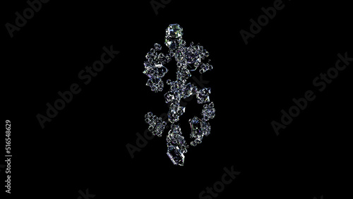 crystal glowing finest brilliants dollar - peso sign on black, isolated - object 3D illustration