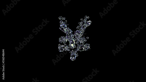 crystal lighting finest diamonds yen symbol on black, isolated - object 3D rendering