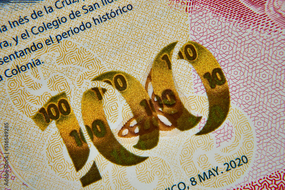 100 peso ,Meksyk ,banknot w przybliżeniu ,100 pesos, Mexico, a banknote approximately - obrazy, fototapety, plakaty 