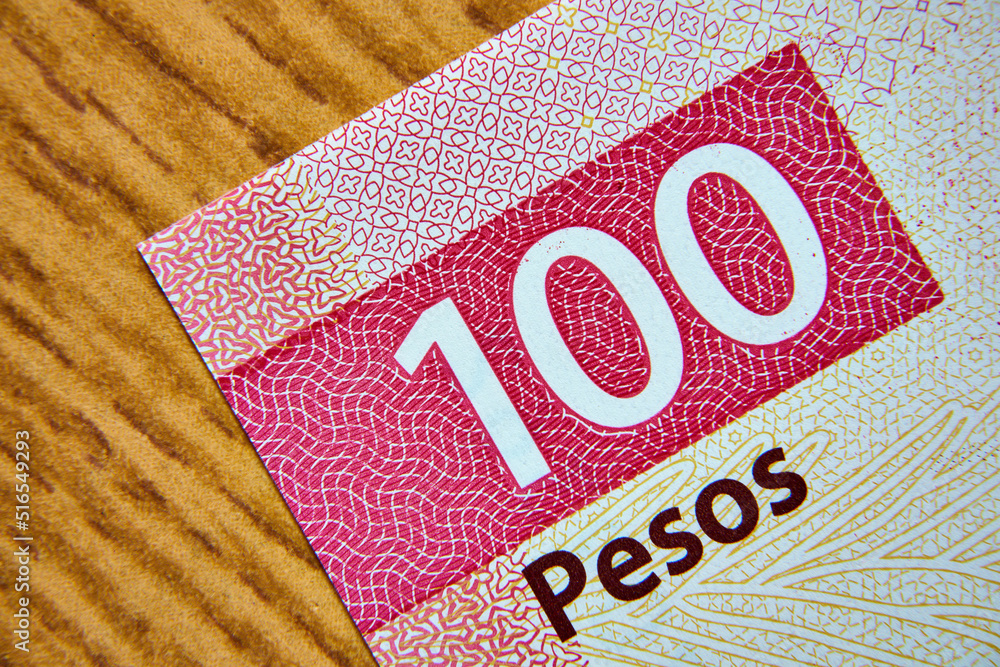 100 peso ,Meksyk ,banknot w przybliżeniu ,100 pesos, Mexico, a banknote approximately - obrazy, fototapety, plakaty 