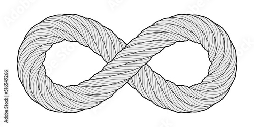 Infinity sign made of wire rope, hawser, cable. Symbol of energy and marine industry. Vector isolated illustration with editable strokes.