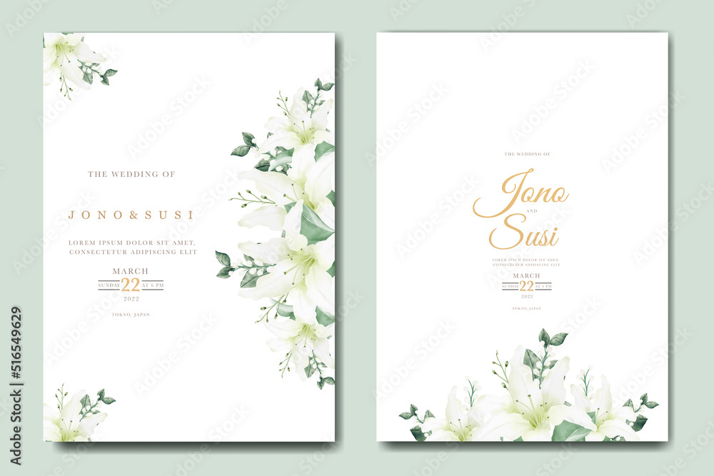 Watercolor Lily Floral Wedding Invitation card 